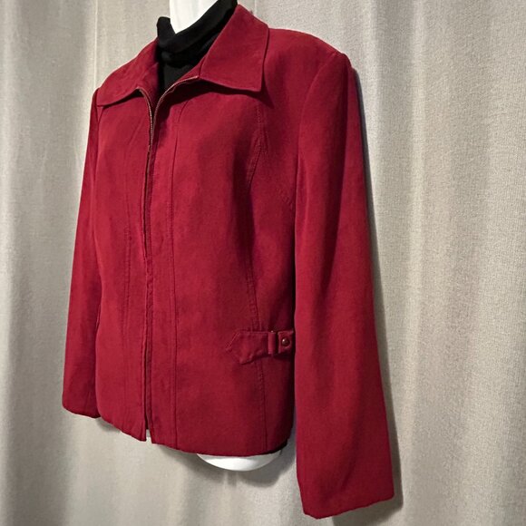Conrad C - Proportion Petite Burgundy Micro Suede Zip Front Jacket - Size 16P - Picture 2 of 12